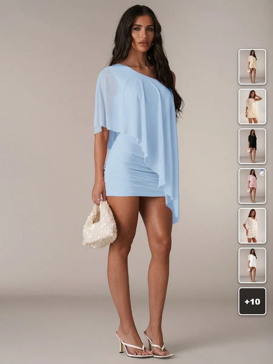 Mini Bodycon Dress White Asymmetrical Ruffle Trim Elegant Night Out Summer