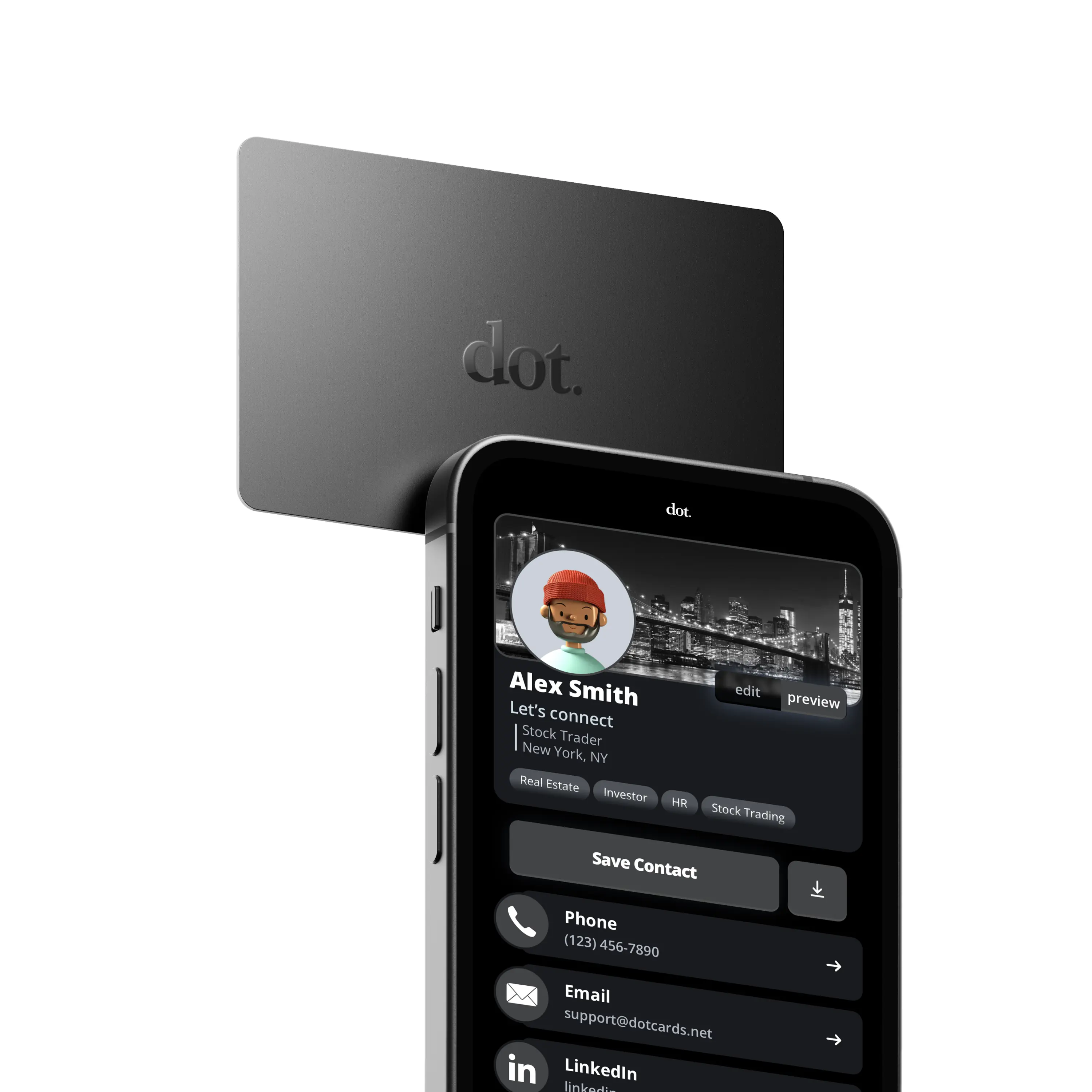 dot. Card NFC Tap-to-Share Digital Business Card - Contact Sharing Dot Profile, 2 Sharing Methods, Lifetime Use, No App Required, QR Code Enabled, Compatible with iPhone/Android All Smartphones
