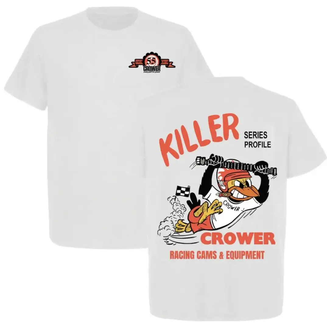 Crower Racing Cams T-Shirt, Killer Series Profile Cartoon Graphic Tee, Crower Performance Cams & Equipment Graphic Shirt for Car Racers & Engine Builders, Gift for Motorsport Enthusiasts or Speed Junkies