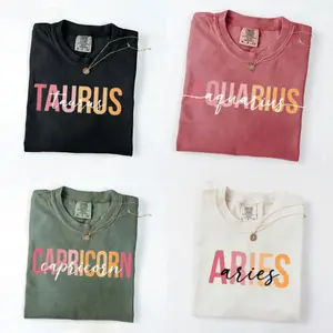 Comfort Colors [Full 12 Zodiac] Minimalist Zodiac t-Shirt, Modern Astrology Sign T-Shirt with Bold Letter Design, Cozy Unisex Pullover, Perfect Horoscope Gift for Zodiac Lovers