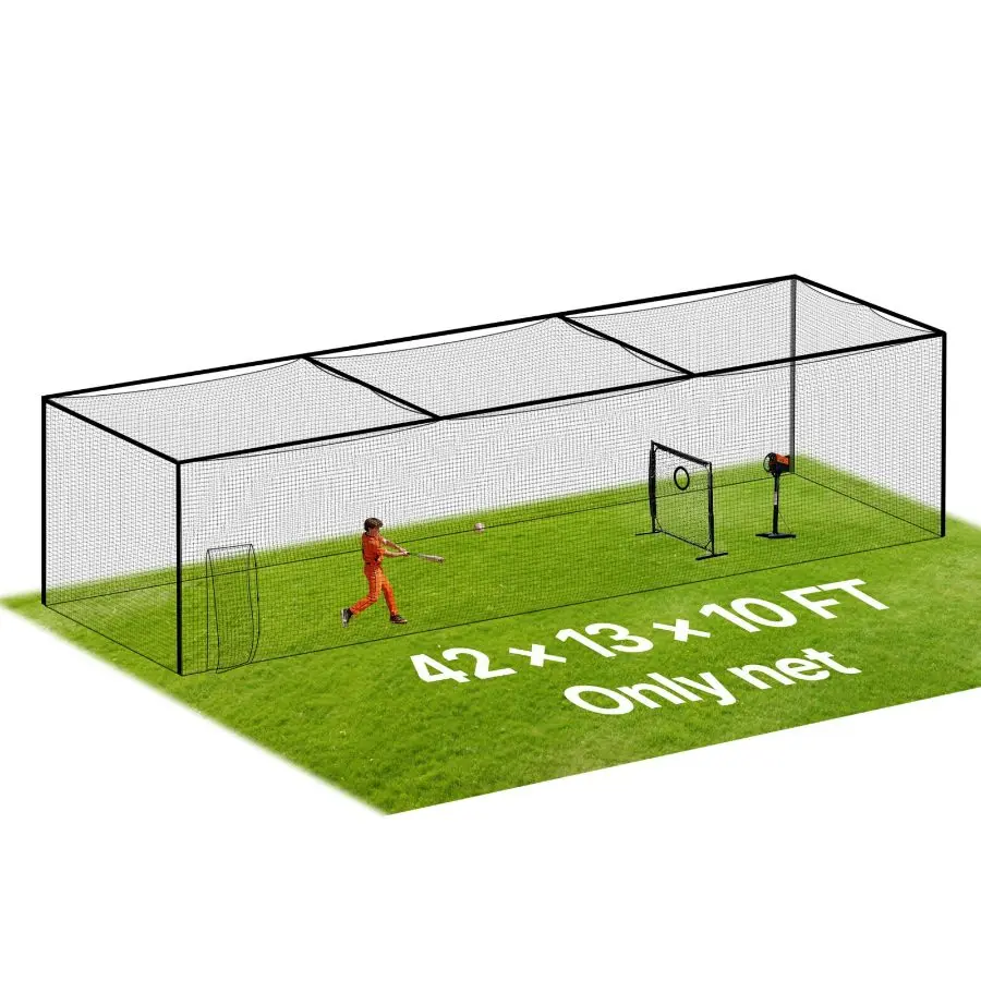 fathersdaygift VEVOR Baseball Batting Cage, 41.7x 12.8x 10.1 FT Freestanding Portable Batting Cage, Hitting Cages with 30-Ply Knotted HDPE Carabiner Hooks, Battings Cages Netting for Indoor, Outdoor (NET ONLY)