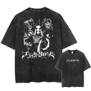 Black Clover Asta Yami Anime Manga Acid Washed T-Shirt Streetwear Graphic Tee
