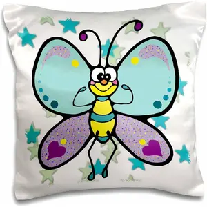 3dRose Cute Country Blue and Purple Butterfly-Pillow Case, 16-inch (count_202532_1)
