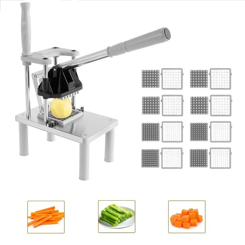 Stainless Steel French Fries Cutter, Potato Fry Cutter, Commercial Vegetable Fruit Chopper, Manual Food Dicer with 8 Replacement Blades, Kitchen Tool, Veggie Chopper, Vegetables Chopper