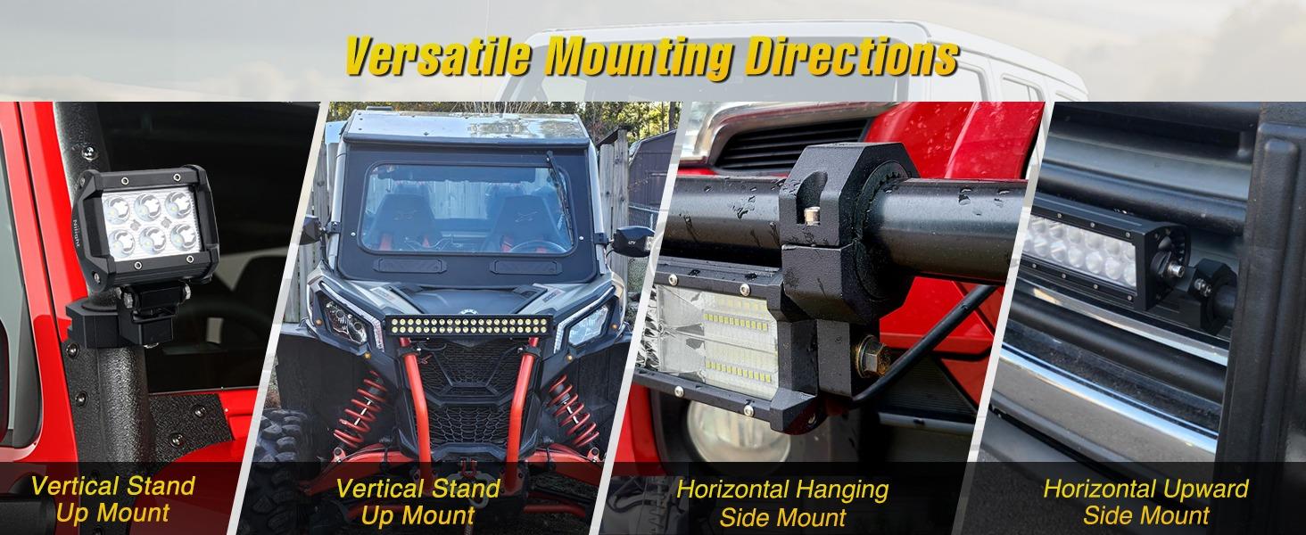 Nilight 90023D 4-Pack Standard 4PCS Mounting Bracket Kit LED Off Road Light Vertical Bar Tube Clamp Roof Roll Cage Holder,2 Years Warranty Black