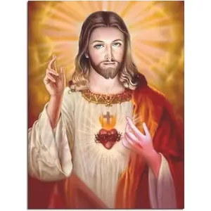 Trendy Poster-Christ Print Sacred Heart of Jesus Canvas Wall Art Poster Picture Decor Colorful Gifts Room Decoration Ornaments Artistic Photo