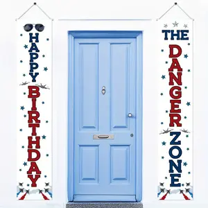 1Set Fighter Jet Birthday Party Decorations the Danger Zone Porch Sign Banner Airplane Birthday Door Banner Top Air Force Gun Birthday Decorations for Boys Aircraft Airplane 1anniversary Birthday Party Supplies