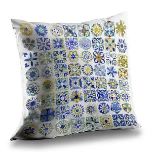 360 Stand 14x14 in. Poly Twill Throw Pillow - Watercolor Traditional Moroccan Tiles, Blue Patterns, Traditional Look, Chic, Elegant