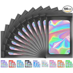 100 PCS Smell Proof Holographic Packaging Bags, Resealable Foil Freshies for Food Storage & Small Business – Sample Pouch for Eyelash, Jewelry