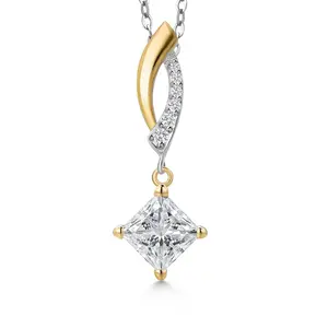 Gem Stone King 1.03 Cttw IGI Certified Lab Grown Diamond in 925 Silver and 10K Yellow Gold Pendant for Women | Princess Center Diamond 1.00 Ct | D-E Color | VS1-VS2 Clarity | Gold Necklace for Women | 18 Inch Silver Chain
