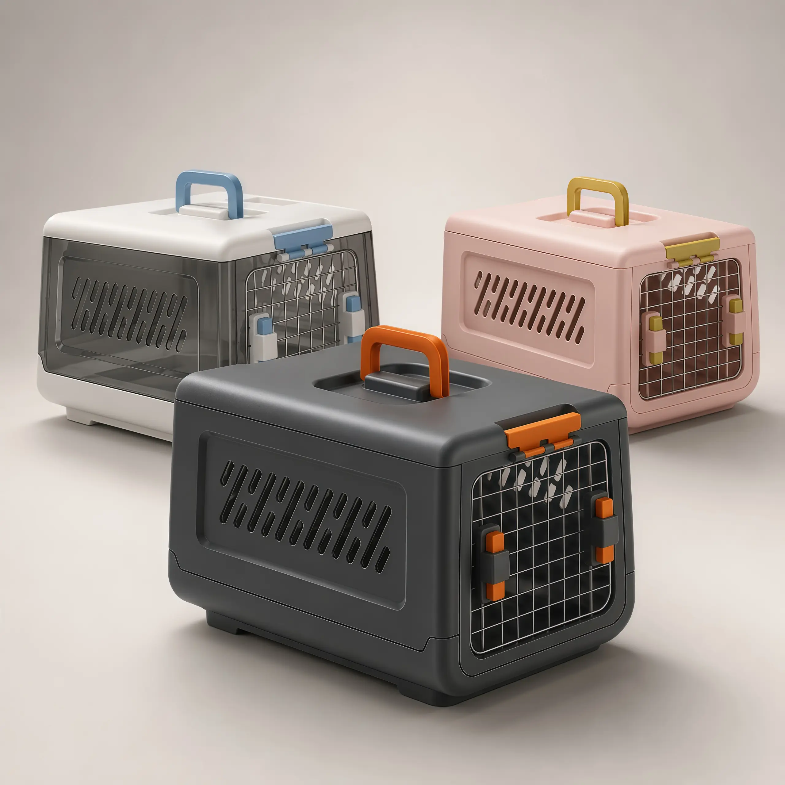 Hard-Sided Cat Carrier with Ventilated Tinted Panels, Steel Wire Door, Dual Latches and Fold-Down Handle for Vet Visits and Road Trips