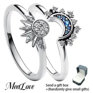 Sun and Moon Ring Set Sparkling Sun Ring and Blue Moon Ring Best Friend Friendship Promise Rings【Randomly give small gifts】