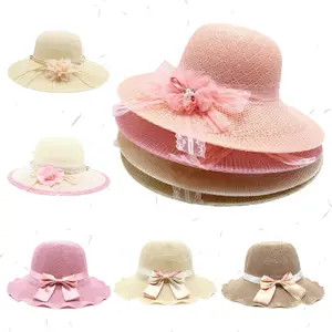 Womens Wide Brims Lace Staw Hat, Flower Bow Knot Summer Beach Sun Hat, UPF 50+, One Size beach  essentials