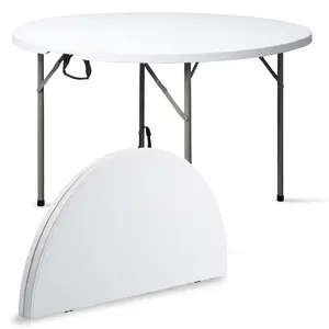 CalidoCasa 48-Inch Round Folding Table, Heavy Duty Outdoor Utility Table with Steel Legs, Portable HDPE Picnic Table for Garden, Patio, Events, Families and Party Hosts
