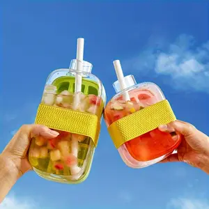 Two-In-One Water Cup and Ice Cube Mold, Ice Cubes Maker, Straw Included, Touch-Free Press Design, Portable Camping Ice Cup, Summer Party, Family Gathering, Juice, Coffee
