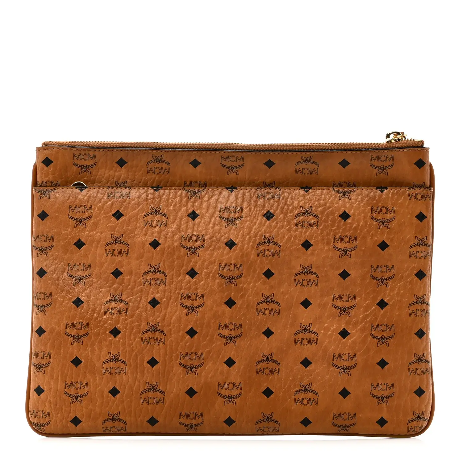 Pre-owned MCM Coated Canvas Small Leather Goods Visetos Medium Crossbody Pouch Cognac