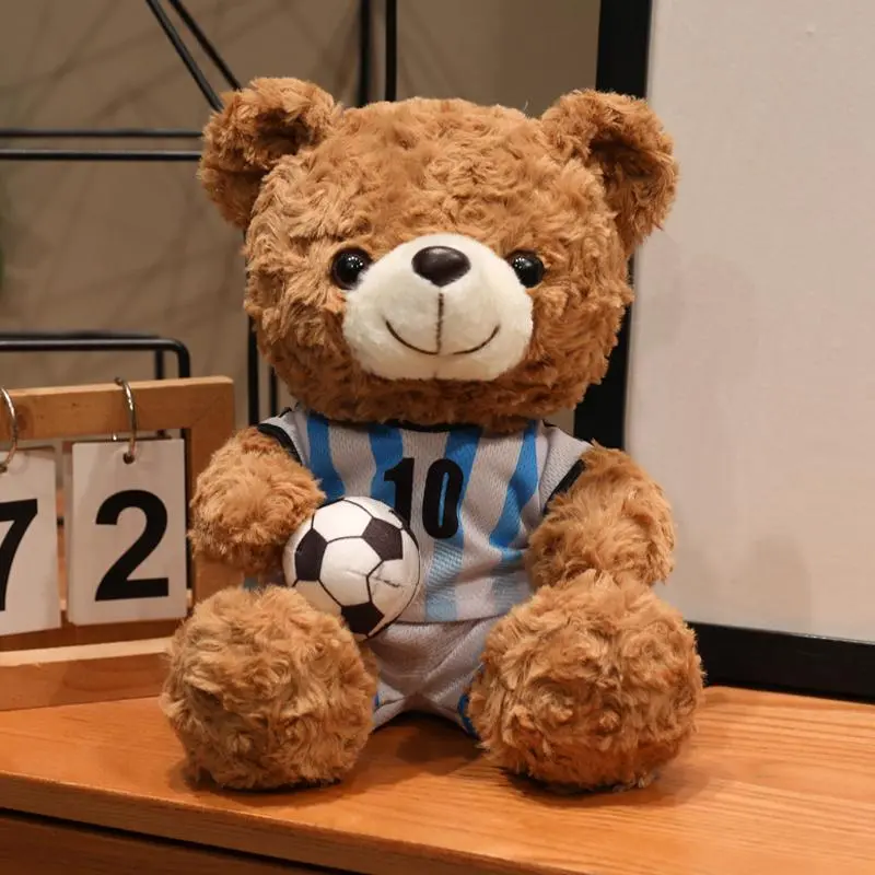16-23cm Kawaii Football Bear Plush Toy - Kawaii Stuffed Animal Wear Jersey, Soft Furry Collectible with Soccer Ball, Huggable Gift for Kids Fans, Kawaii Stuffed Animals