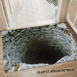 Stone Well Wall Masonry Rug, Realistic 3D Stone Door Mat & Entryway Rug for Rustic Decor, 8mm Thick 850gsm Soft Velvet Mat, Non-Slip Washable Runner for Kitchen Bathroom Bedroom Living Room Laundry Room Mudroom Garden Camping Office Welcome Area Rugs Mats