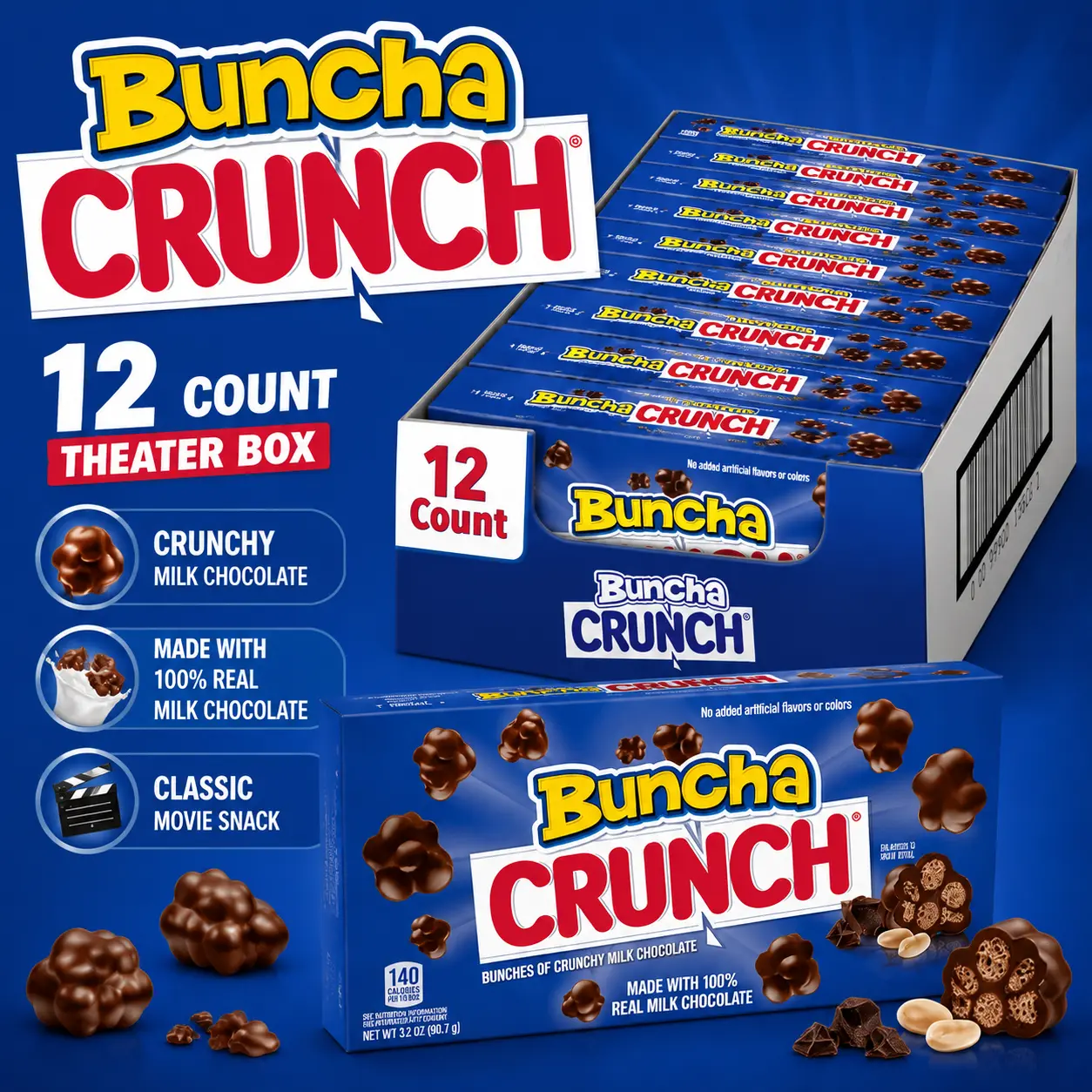 Buncha Crunch Milk Chocolate Candy 3.2 oz 12 Count Theater Box Movie Snack