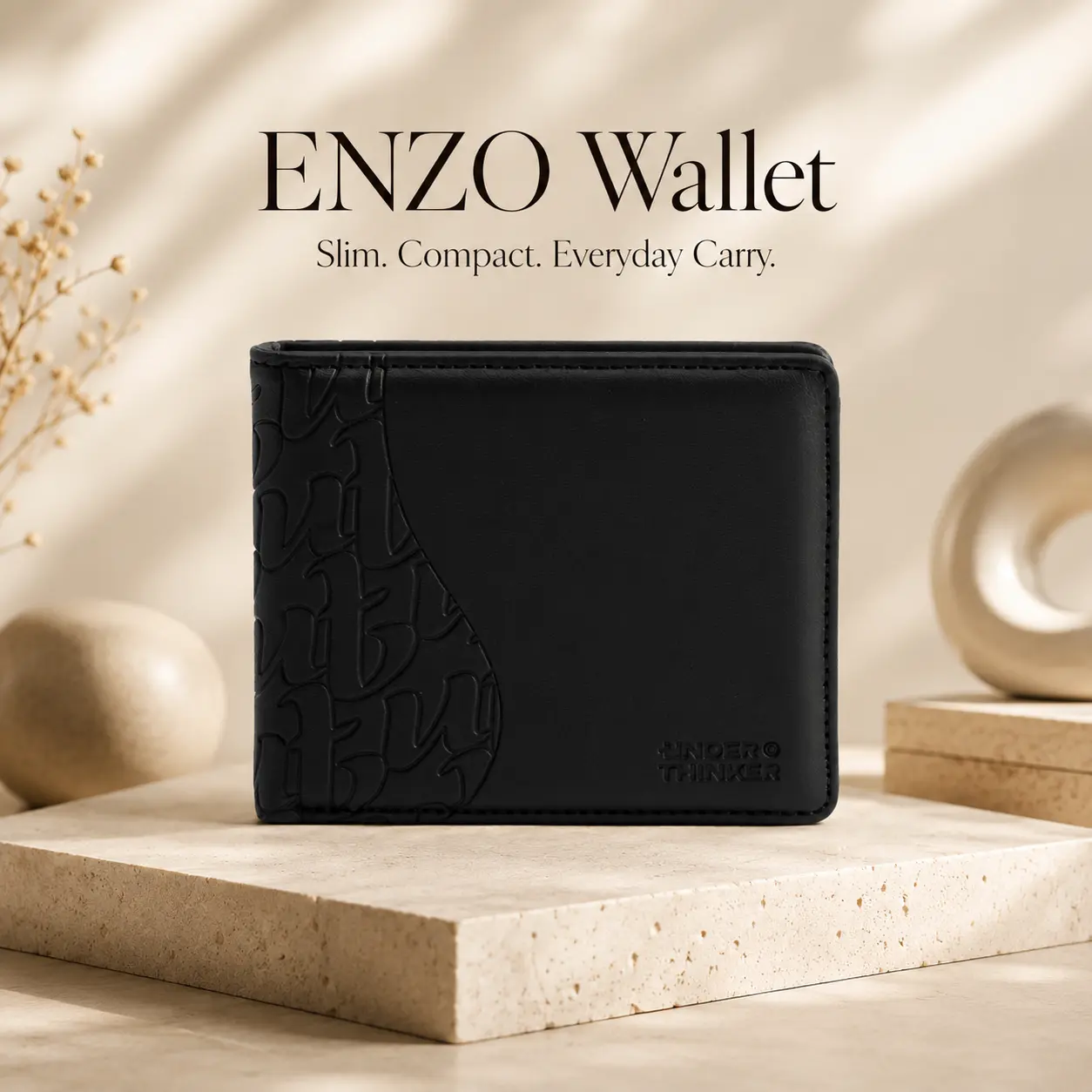 UNDER THINKER Enzo Wallets for Men, Men Slim Wallet, RFID Bifold Faux Leather Mens Wallet, 9 Card Slots, 2 Hidden Slots, ID Window, Cash Compartment, Gift Box Included, Gift for Him, Gift for Dad SP 0723 SIMP