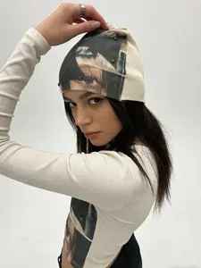 Unisex Street Style Beanie Hat, Geometric Pattern Design, Elastic Fit, All-Season Wear, High-Street Accessory, Casual Fashion