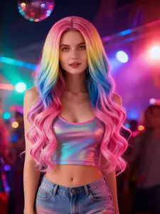 Ong Rainbow Wig, 26 Inch Glueless Neon Cosplay Costume Wig, Perfect for Parties & Events, Durable Design, Easy Maintenance, Synthetic Material Wigs