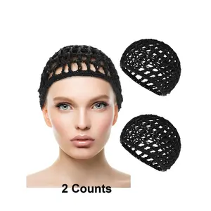 2 PCS Hair Nets Cap Sleeping Hairnet Snoods Wrap Bonnets Long Straight Curl Wig Head Protector Black Mesh Wrapping Crochet Wave Cook Hats Bun