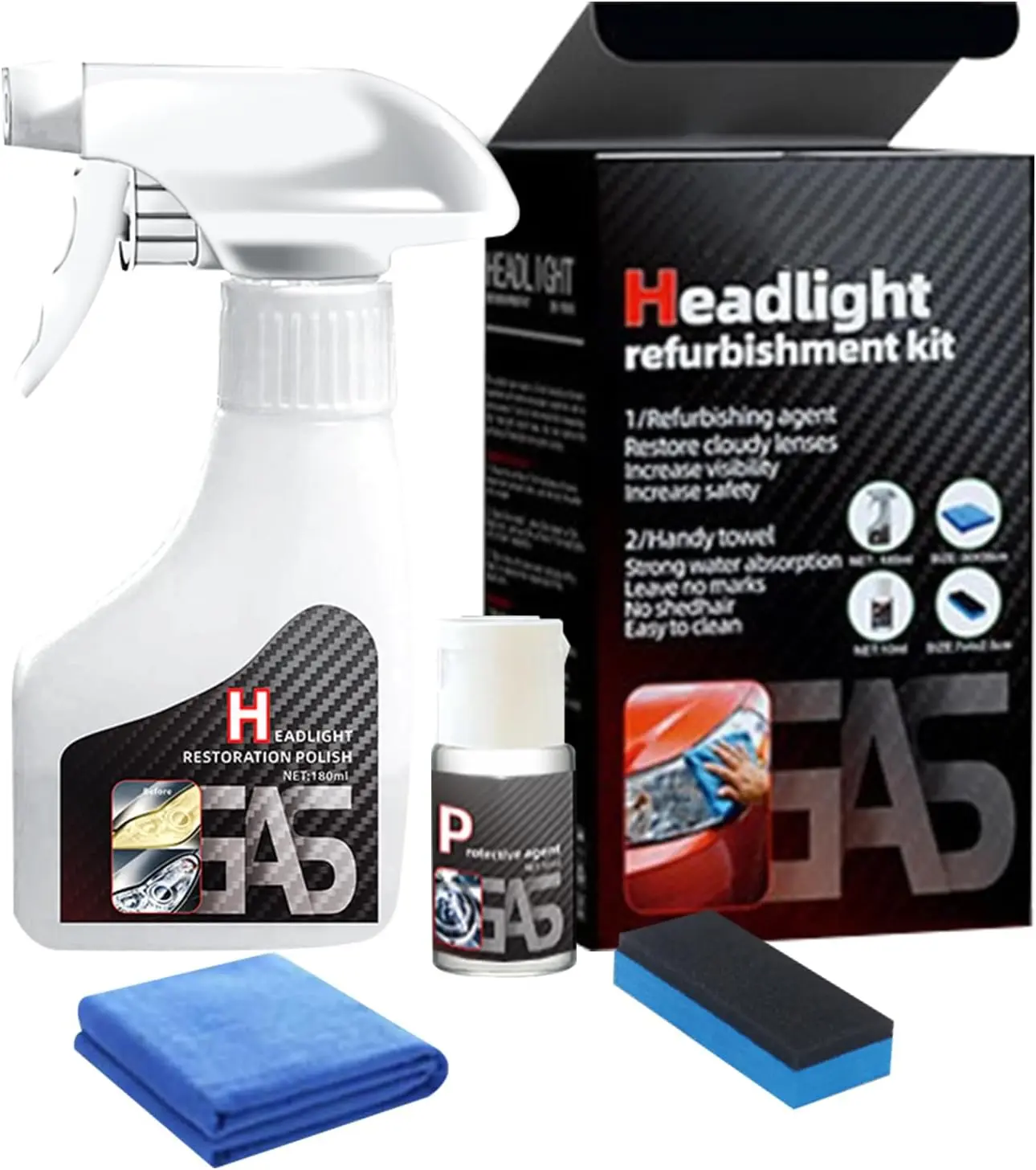 Headlight Restoration Kit, Automotive Headlight  Polishing Kits, Headlamp Repair Polisher Cleaning Kits Ceramic Coating Spray Head Light Restoring Kit for All Vehicle Types car Multi-Purpose Foam Cleaner care