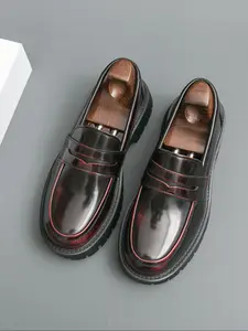 Men's Round Toe Thick Sole Casual Fashion Simple Classic Versatile Loafers, Office Shoes, Comfortable and Stylish Footwear for Daily Wear