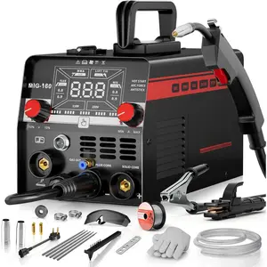 160A MIG Welder, 4 in 1 Gas/Gasless MIG Flux Core/Lift TIG/Stick Welder Machine 110V 220V with Large LED Display, Portable IGBT Inverter with Synergy for Metal Repair and Beginners