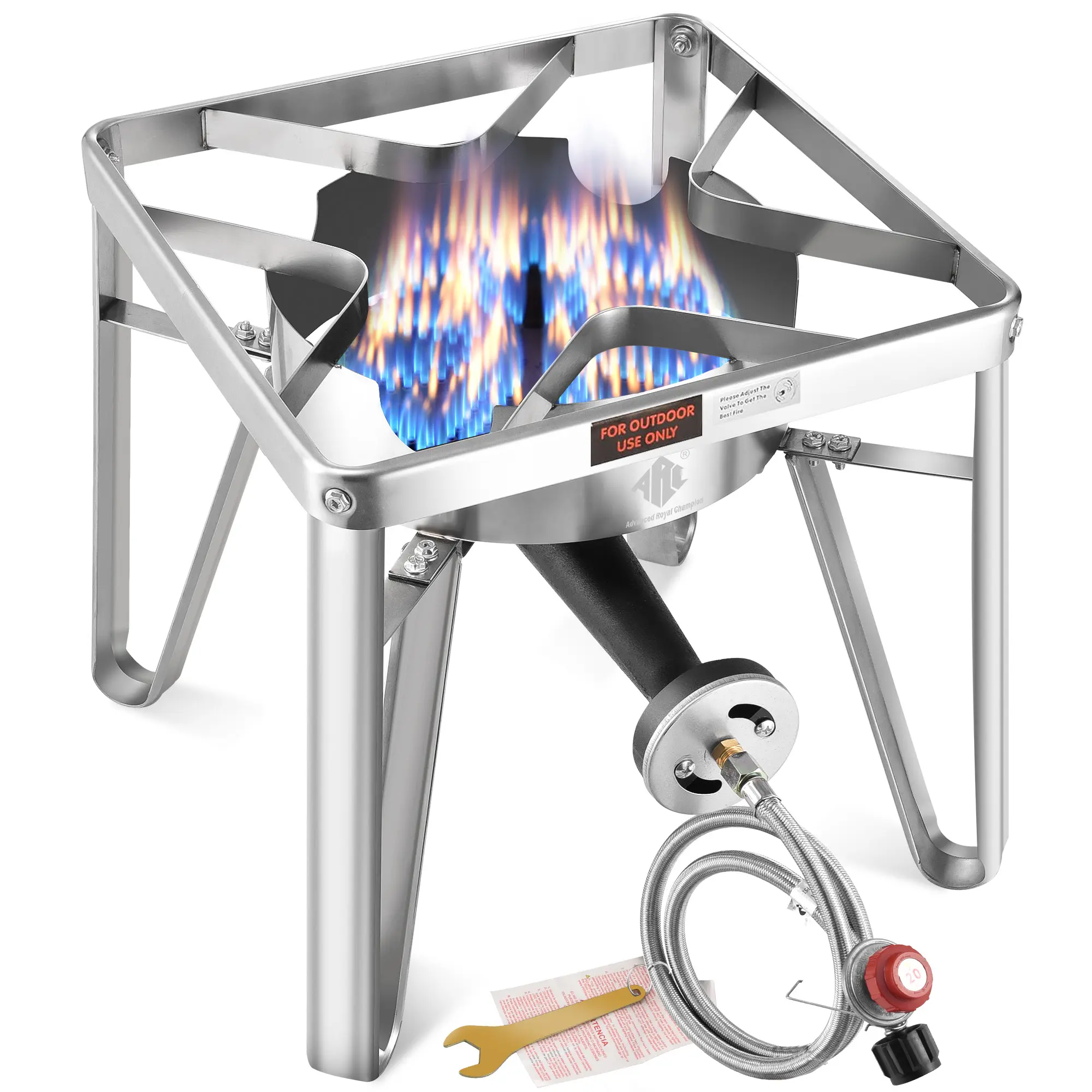 200,000 BTU High-Power Propane Single Burner Outdoor Stove - Heavy-Duty Stainless Steel Portable Camp Kitchen Unit for Crawfish Boil, Turkey Fry