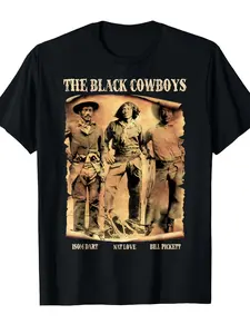 Men's & Unisex Black Cowboys Heroes T-Shirt - Vintage Western Rodeo Tee with Black History Icons (Buffalo Soldiers, Nat Love, Bill Pickett) - XL-XL Sizes, Lightweight Cotton Short Sleeve Casual Shirt for African Heritage, PLUS SIZE