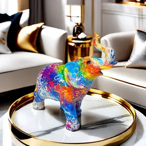 Colorful Resin Mini Elephant Animal Sculpture, Art Display, Bedroom Office Desk Living Room Wine Cabinet Desktop Centerpiece Decoration, Indoor Home Decoration