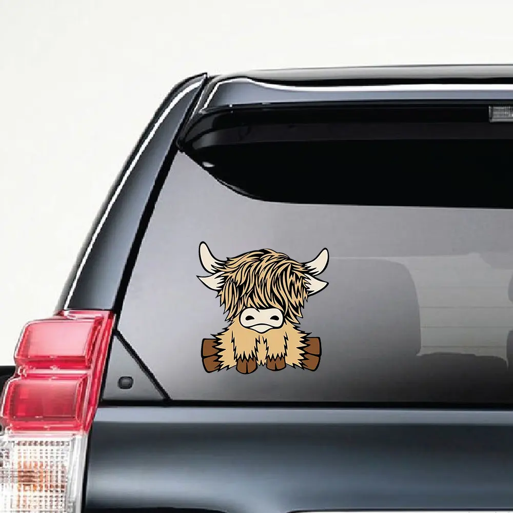 1PC Healing Highland Cow Car Stickers, Two Cute Cow Style Car Decorations, A Personalized Sticker to Make Your Car Full of Farm Cuteness Instantly, Decal for Cars, Truck Car Decal