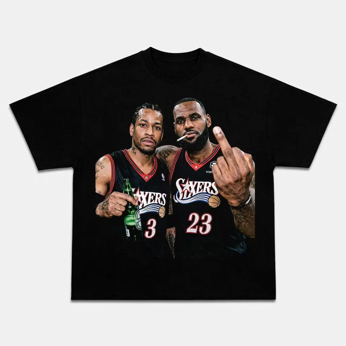 LeBron James & Allen Iverson V2 TShirt, Vintage Graphic Bootleg Rap Tee, Basketball Fan Gift, Retro The King 76ers Shirt