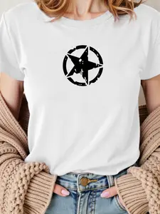 Women's Basic Crewneck Tee | Ultra-Soft Breathable Cotton T-Shirt | Minimalist Star Design | Everyday Essential Comfort Fit Short Sleeve Top