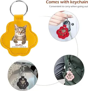 2pcs Paw Print Memory Keychain Holder for Pet Fur - Faux Leather Keepsake - Dog & Cat Loss Remembrance
