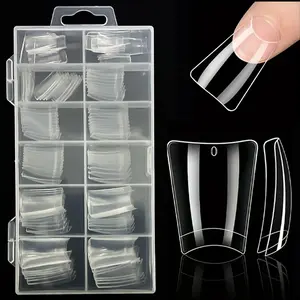 120Pcs Half-Stick Manicure Tools - Duckbill Nail Pieces, Fan-shaped Artificial Nail Flat Transparent French Nail Tips, Half Cover Glossy Finish Duck Foot Glitter Nail Tips for Professional Nails - Fan French False Nail Extensions Nail Kit Set