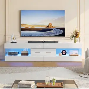 TV Stand for TVs up to 75" Modern Entertainment Center with LED Light High Gloss TV Console Table Storage Drawers