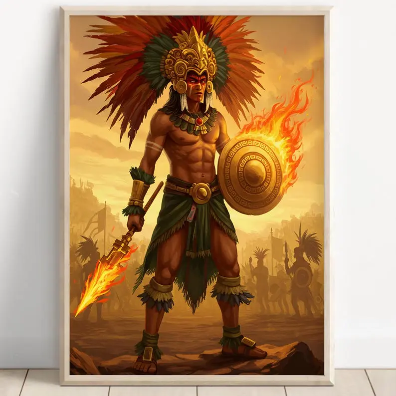 Aztec Wall Art, Tonatiuh Art, Aztec Sun God Decor, Aztec Mythology Artwork, Mexican Aztec Art, God of the Fifth Sun 24x36inch(60x90cm) Unframe Canvas Poster Colorful Gifts Room Decoration Ornaments Artistic Photo Print