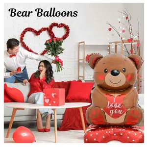 58” Large Bear Balloon for Valentine’s Day, Wedding & Birthday Party Decor, Cute Standing Bear for Galentine’s Day & Special Occasions