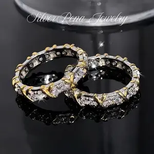 S925 Mother's Day Sterling Silver Elegant Ring, 14K White Gold Moissanite X Criss Cross Design, Luxurious and Fashion Perfect for Women&Brides as Wedding Ring and Birthday Gift, Perfect for Daily Wear and Party