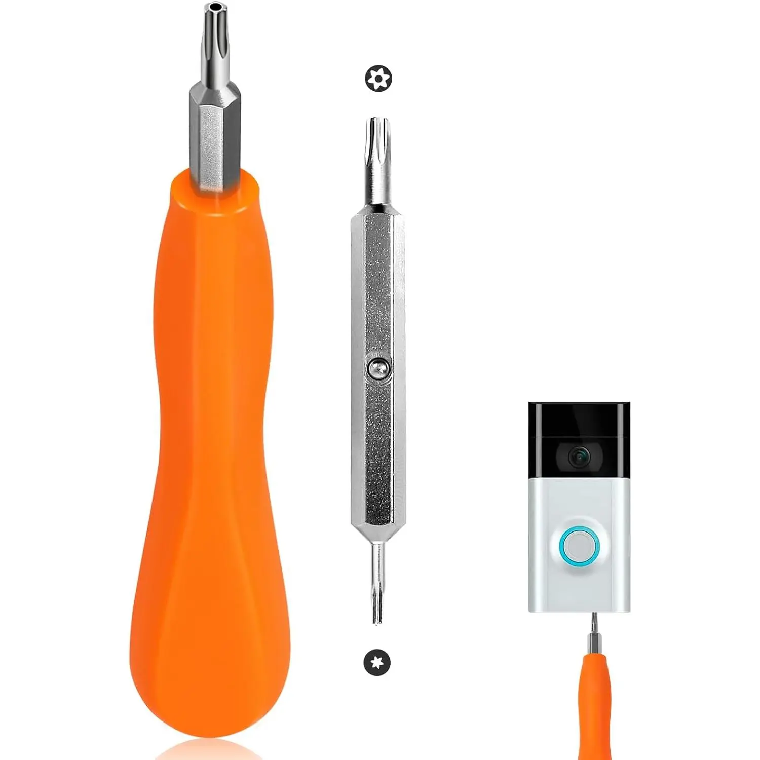 Industrial Grade Precision Screwdriver Replacement - S2 Steel, Comfortable Grip, Ergonomic Design, Double-End T6-T15 Torx Screwdriver Bit for WiFi Password Reset, Battery Change (Fits Most Video Doorbell Models)