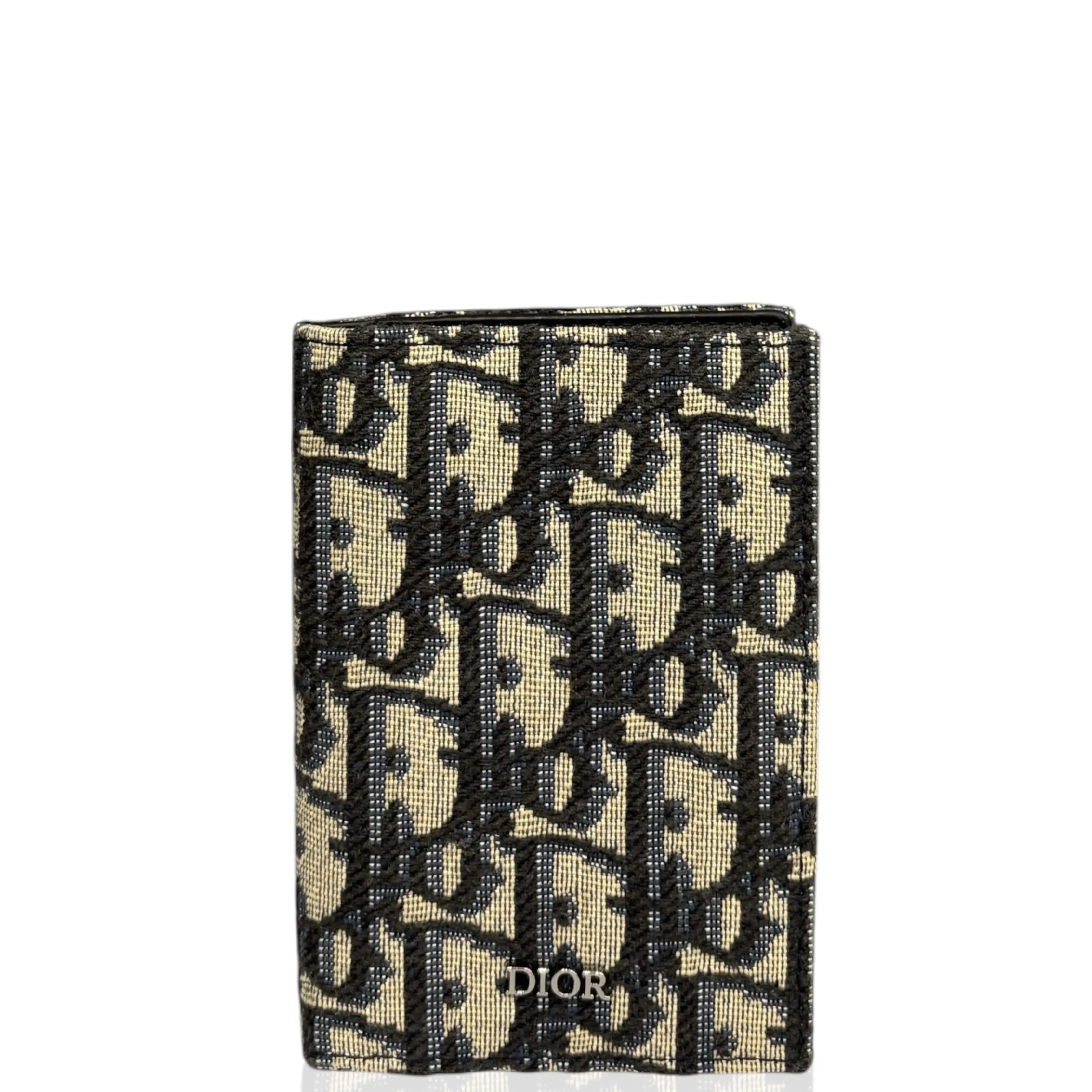 Pre-owned Dior Leather small leather goods Card Holder Oblique Beige Navy (jg052026a1)