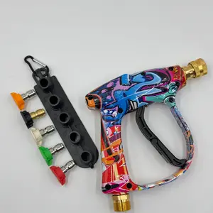 Personalized Graffiti Car Wash Spray Lance 1/4 inch QuickConnector with 5 Pressure Washer Nozzle Tips UPGRADED 360 Degree Kink Free Swivel Kit for Car Washing & Patio Cleaning