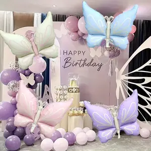 4pcs Large Butterfly Aluminum Foil Balloons, Birthday Party Decorations Outdoor Props, Festival Event Atmosphere Decoration, Room Background Wall Decor, Balloon Decorations Kit, Balloon Party Supplies