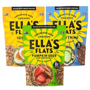Ella's Flats Bestseller Variety 3-Pack | Sesame |  Everything | Pumpkin Seed | 4.8oz | Light & Crispy Sesame Seed Crackers Snack Fiber