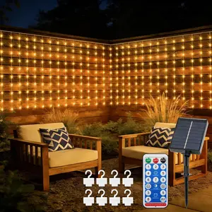 Solar Curtain Lights, 200 LED 13ft x 3.9ft Outdoor Curtain Lights  with Remote Timer for Garden Party Wedding Decor (Warm White)