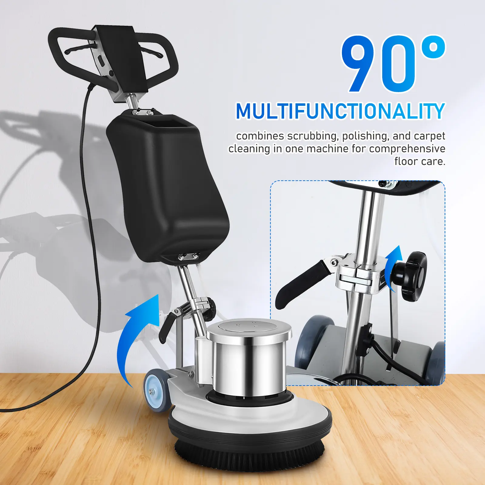 JPT-17 Commercial Floor Washer & Carpet Cleaner 1100W 175 RPM Stainless Steel & Plastic 3.96 Gal Water Tank for Tile Marble Wood Flooring
