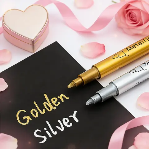 2 Pack & Silver Color Markers Set, Metal Sign Pen, Art Pen, Artist Drawing Pen, Aesthetic Pens Ideal for Valentine's Day Cards and Holiday Decorations, Writing Pen